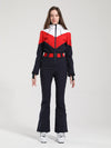 Women's Gsou Snow Retro Belted Color-Blocked Flare Ski Suit One Piece