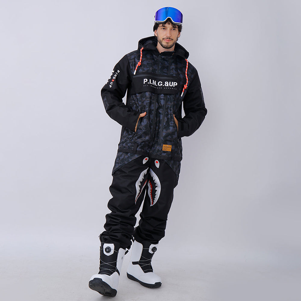 Dawnski Men's P-40 Fighter & Shark Conjoined One Piece Snowboard Suits