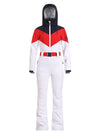 Women's Gsou Snow Retro Belted Color-Blocked Flare One Piece Snowsuit