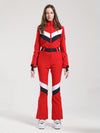 Women's Gsou Snow Retro Belted V Striped Flare Ski Jumpsuit