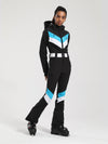 Women's Gsou Snow Retro Belted V Striped Flare One Piece Jumpsuit Snowsuit