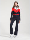 Women's Gsou Snow Retro Belted Color-Blocked Flare Ski Suit One Piece